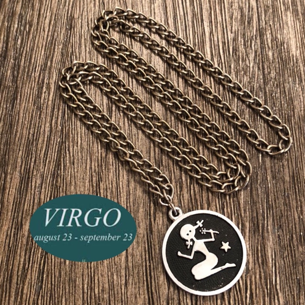 Vintage Round VIRGO Astrological Sign Medallion Necklace